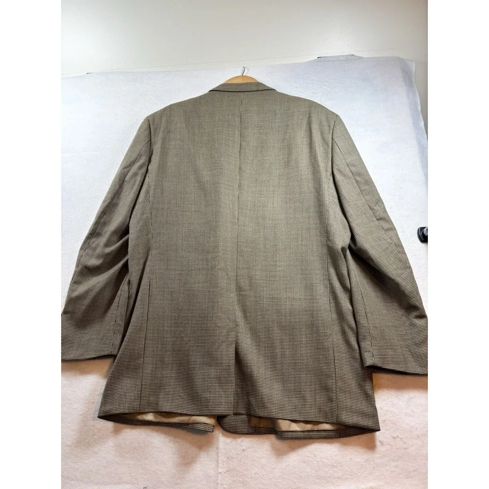 Andrew Fezza Blazer Mens 48L‎ Tan Wool Houndstooth Sport Coat Jacket Old Money